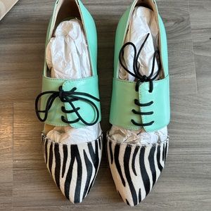 Leather flat shoes by Lordess calf hair animal print oxfords size 8.5